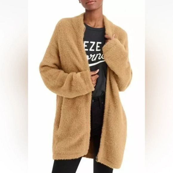 New! J. Crew Point Sur Tan Camel Brown Fuzzy Cardigan Jacket nbnn - Picture 1 of 9